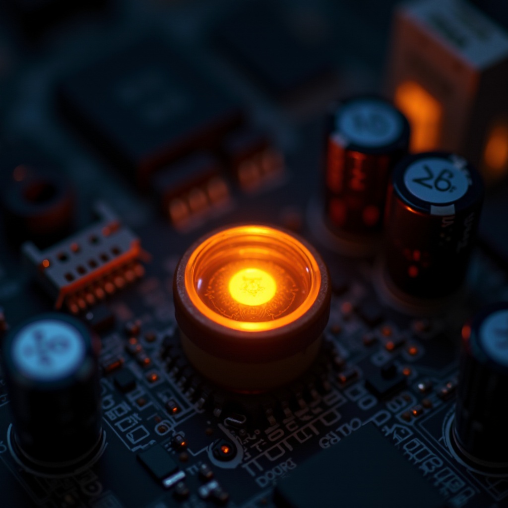 oranssi valo emolevyllä ei näyttöä