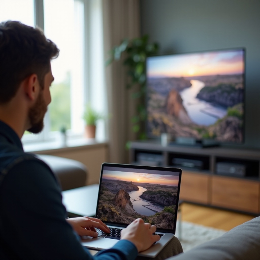 lähetys kannettavasta televisioon näytön venytetty